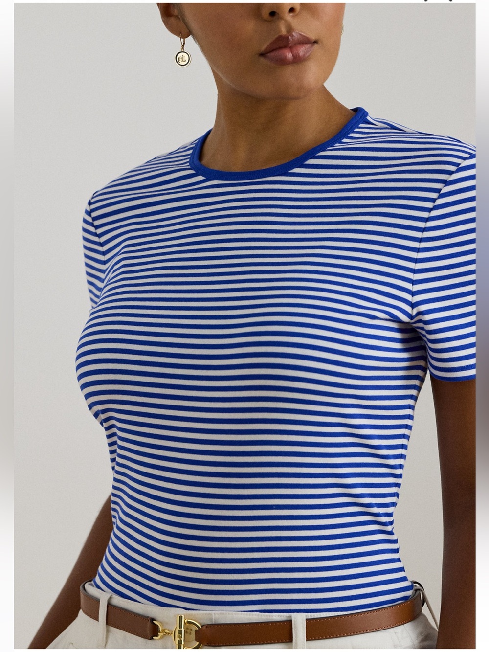 Lauren Ralph Lauren Blue and White Striped Short Sleeve Tshirt - Picture 8 of 8